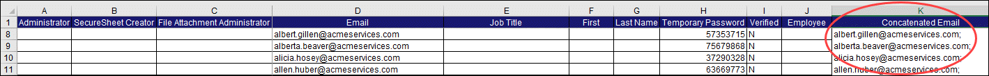Concatenated email list used for bulk email deletion in SecureSheet