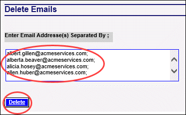 List of unused email addresses selected for bulk deletion in SecureSheet