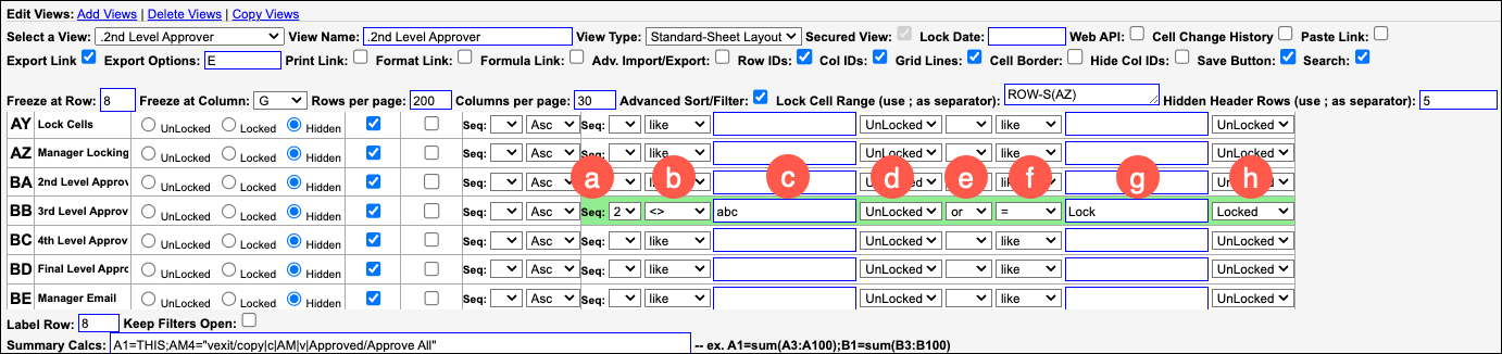 SecureSheet multi-level approval locking setup screen for workflow configuration