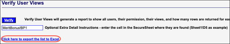 SecureSheet verify user views Excel export step 2 with column and filter details