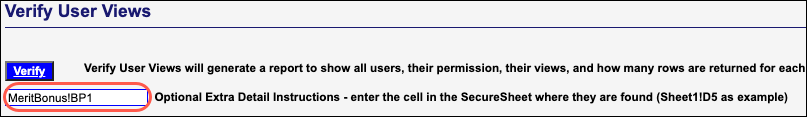SecureSheet verify user views key values extra detail report